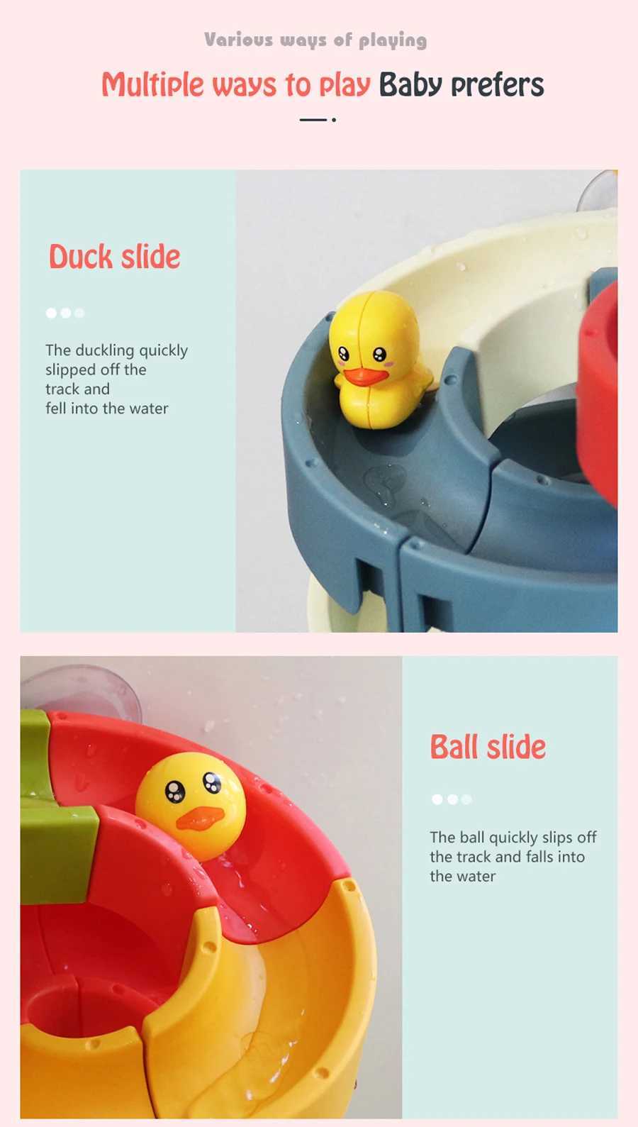 Baby Bath Toy Wall Sunction Cup Track Water WindUp Duck Slide Bathroom Assembling Swimming Pool Water Toys For Kids Gifts J251023