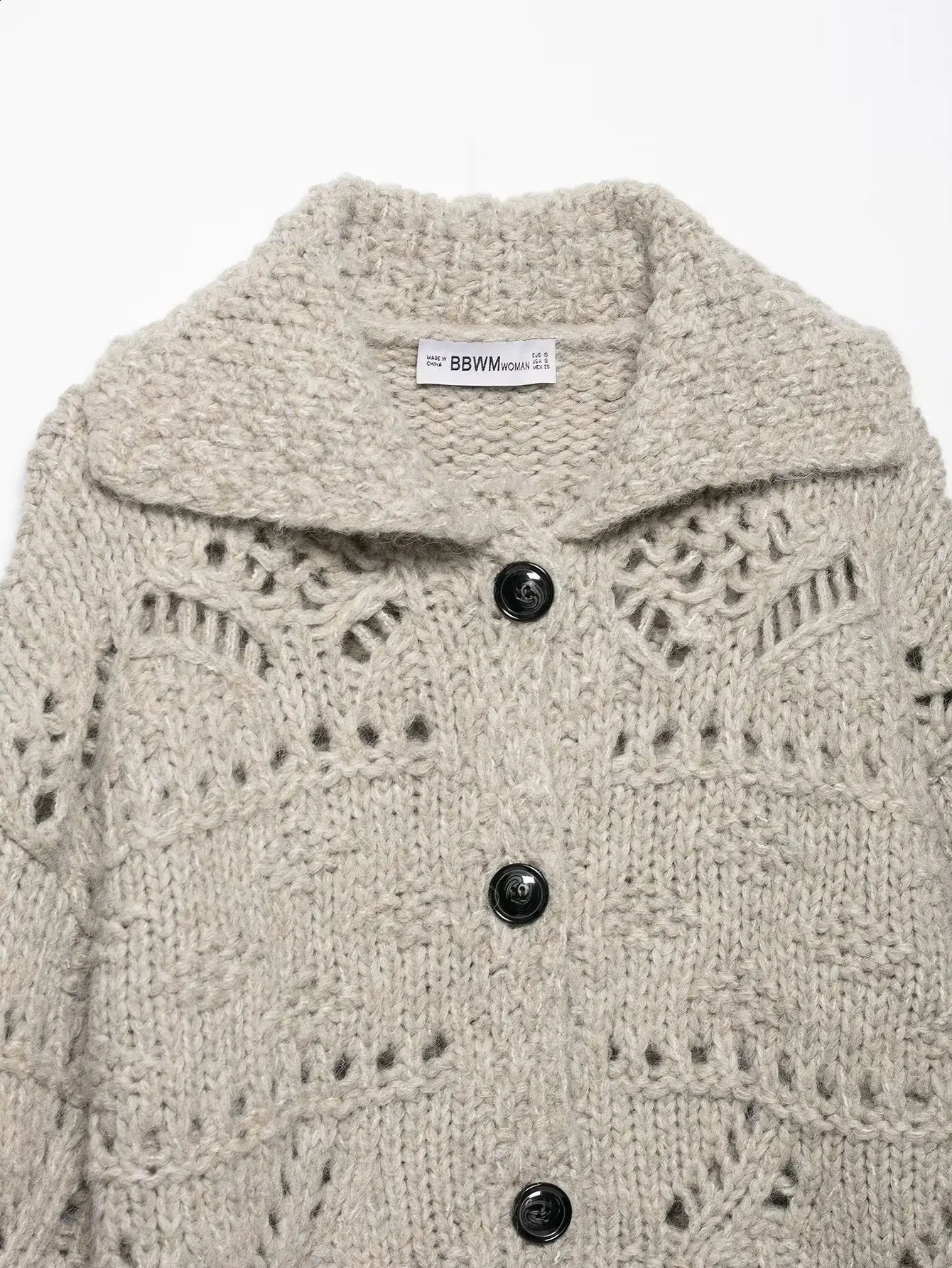 Autumn Hollow Out Knitted Cardigan Women Korean Style Gentle Lapel Long Sleeve Loose Casual Sweater Coat Female Knitwear 251022