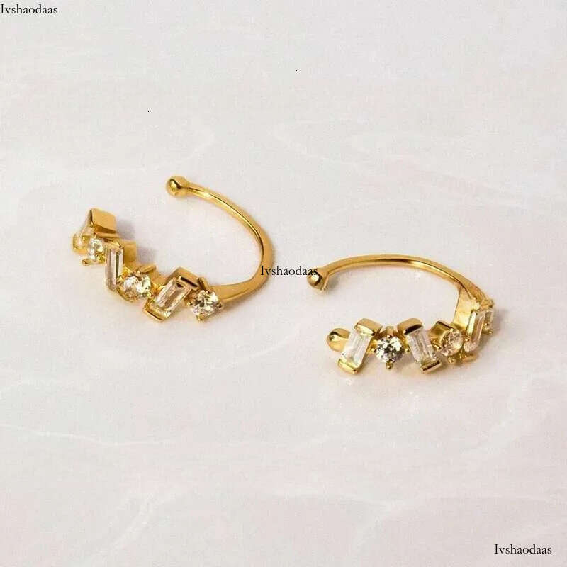 / gold-plated sier ear Clips For Women Dainty Baguette Round Zircon CZ Conch Ear Cuff Earrings Fashion Trend Jewelry