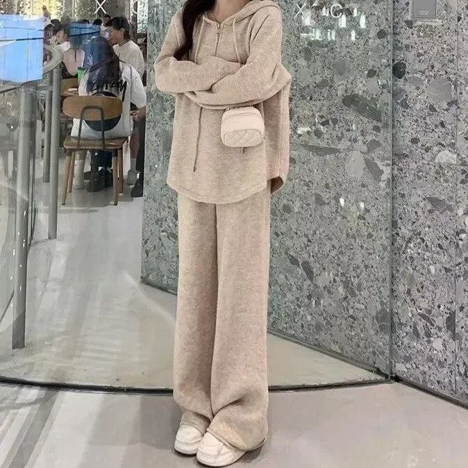 Casual Sportswear Set Womens Loose Slimming Solid Color Hoodie Fashionable TwoPiece Autumn Arrival plus Size 251016