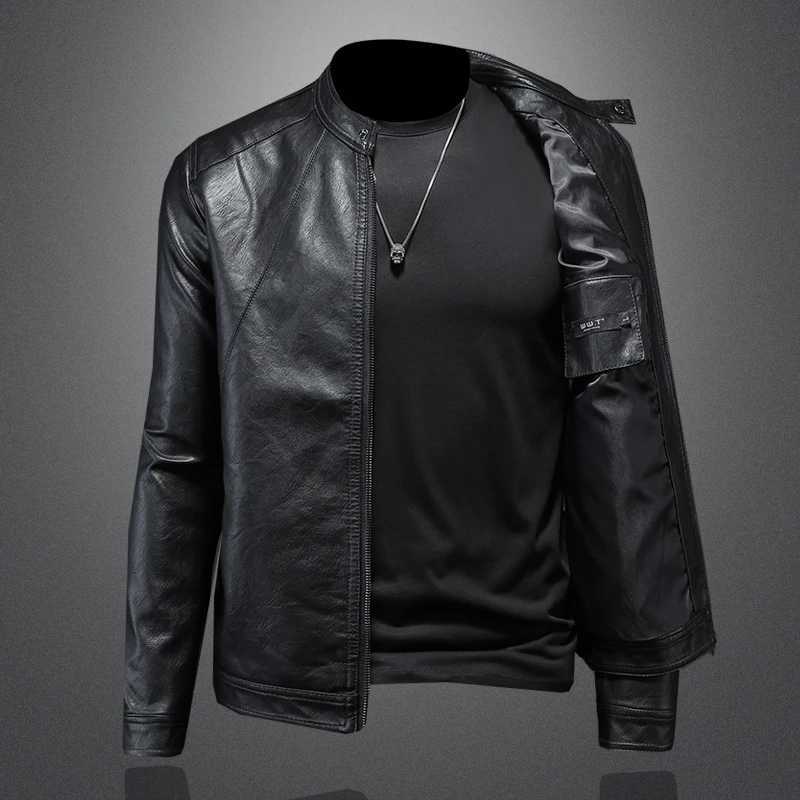 2024 Autumn and Winter New Fashion Handsome with Solid Color Men Stand Collar Motorcycle Leather Coat Slim Fashion M5XL W251023