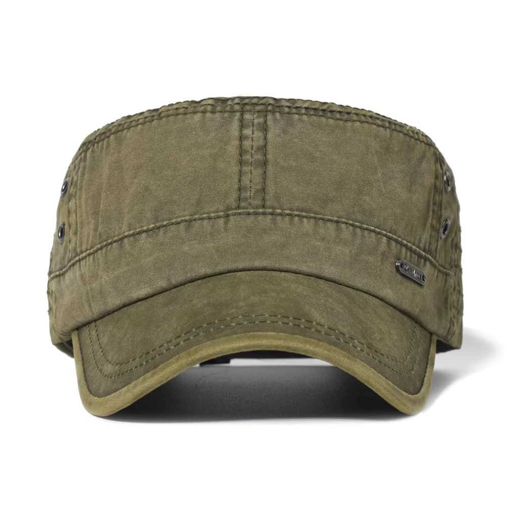 Four Seasons Washed Cotton Flat s Men Wen Military Unique Design Vintage Flat Top HatW251023