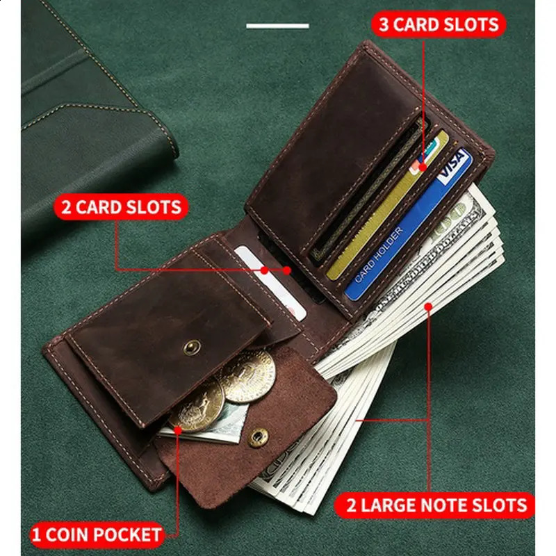 GENODERN Mens Leather Wallet Business Fashion Retro Crazy Horse Leather Wallet251023