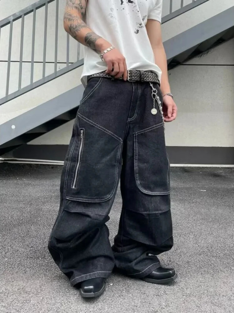 2025 Cyber Y2K Streetwear Black Baggy Cargo Jeans Pants For Men Clothing Straight Cotton Hip Hop Long Trousers Pantalon Hombre 251018