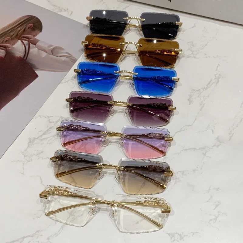 Rimless Punk Vintage Sunglasses Women For Men Luxury Brand Designer Sun Glasses Popular Metal Leopard Head Hip Hop EyeglassesW251023