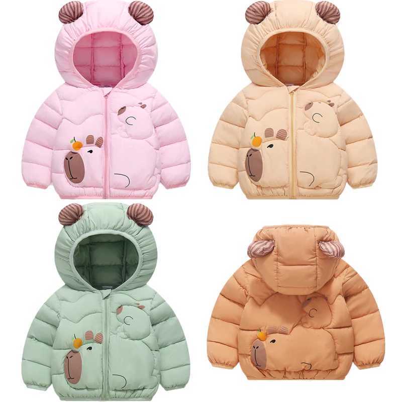 2025 Autumn Winter New Boys Girls Jacket Solid color Cartoon Print Thick Warm Hooded Coats For 26Y Kids Down Cotton Outerwear Y251023
