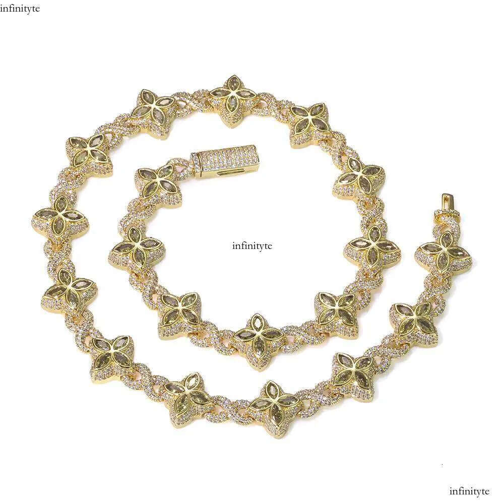 NUOYA Multi-color Vvs Moissanite Necklace Sterling Sier Hip Hop Jewelry Marquise Flower Design Cuban Chain 111