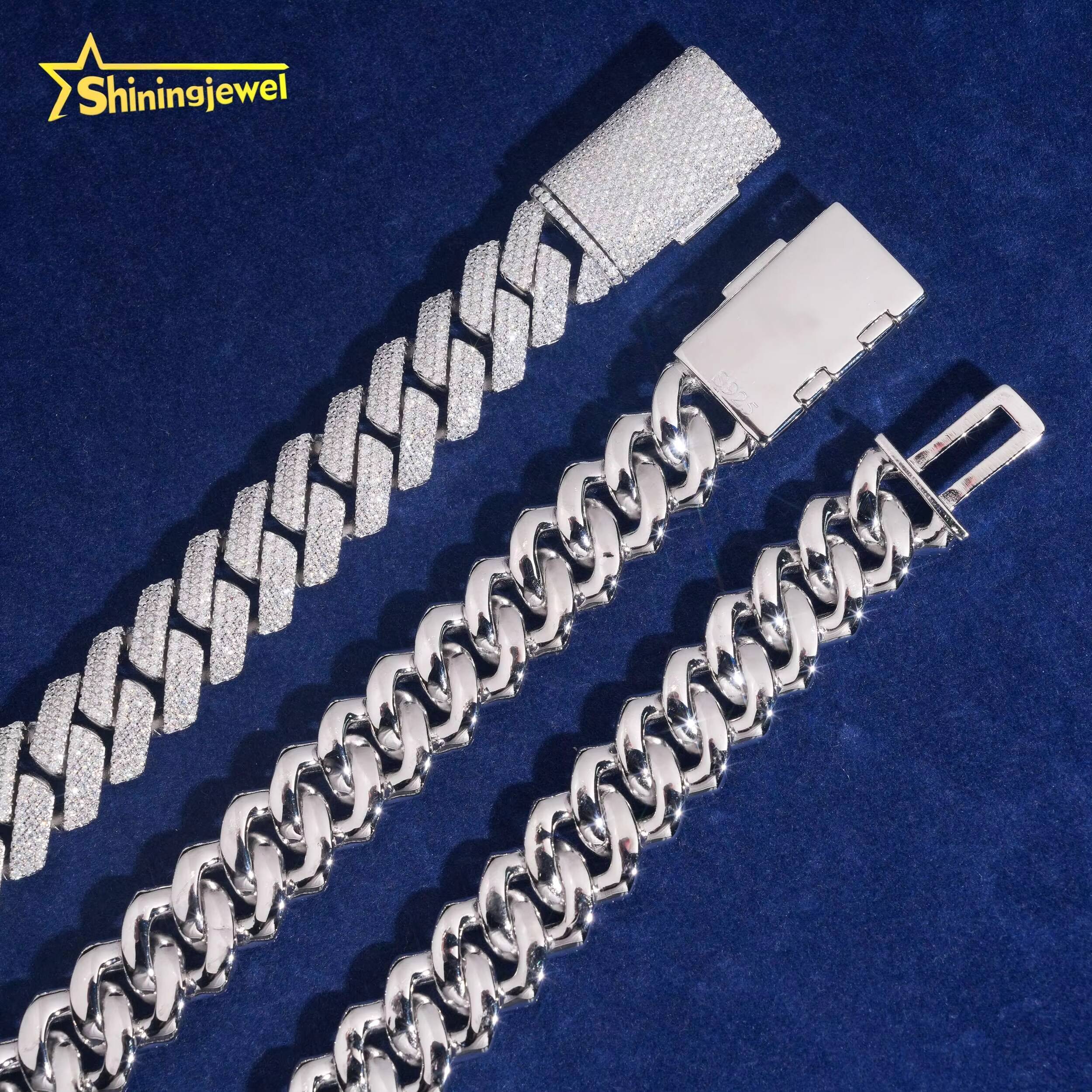 US Warehouse Local Stock Pass Diamond Tester 15mm 3rows Cuban Bracelet S925 Gold Plated VVS Moissanite Cuban Link Bracelet
