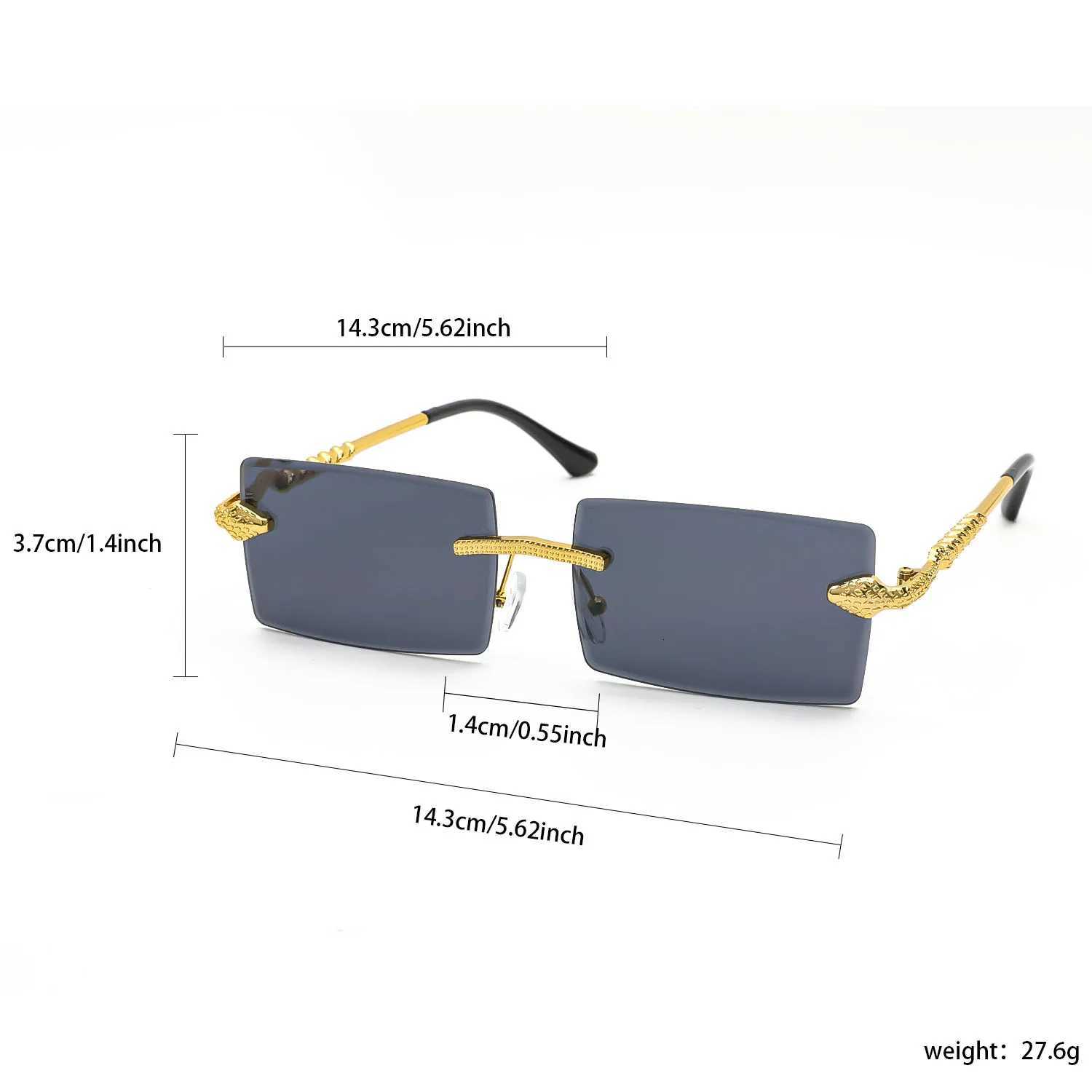 Rimless Rectangle Sunglasses Men Metal Gradient Gray Lens Big Frameless Sun Glasses Women UV400W251023