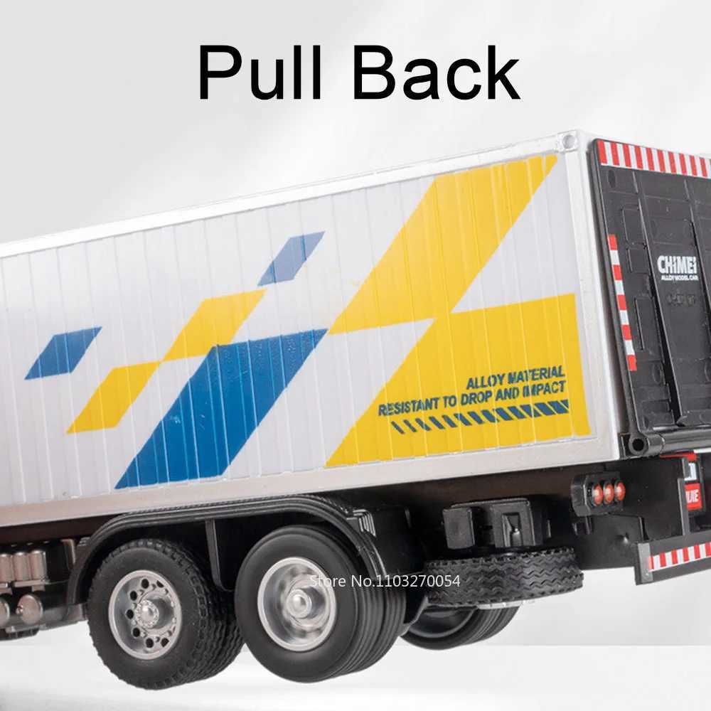 132 Container Transport Truck Alloy Diecast Model Toys Car Doors Opened Sound Light Pull Back Vehice Childrens Puzzle Toy GiftT251023