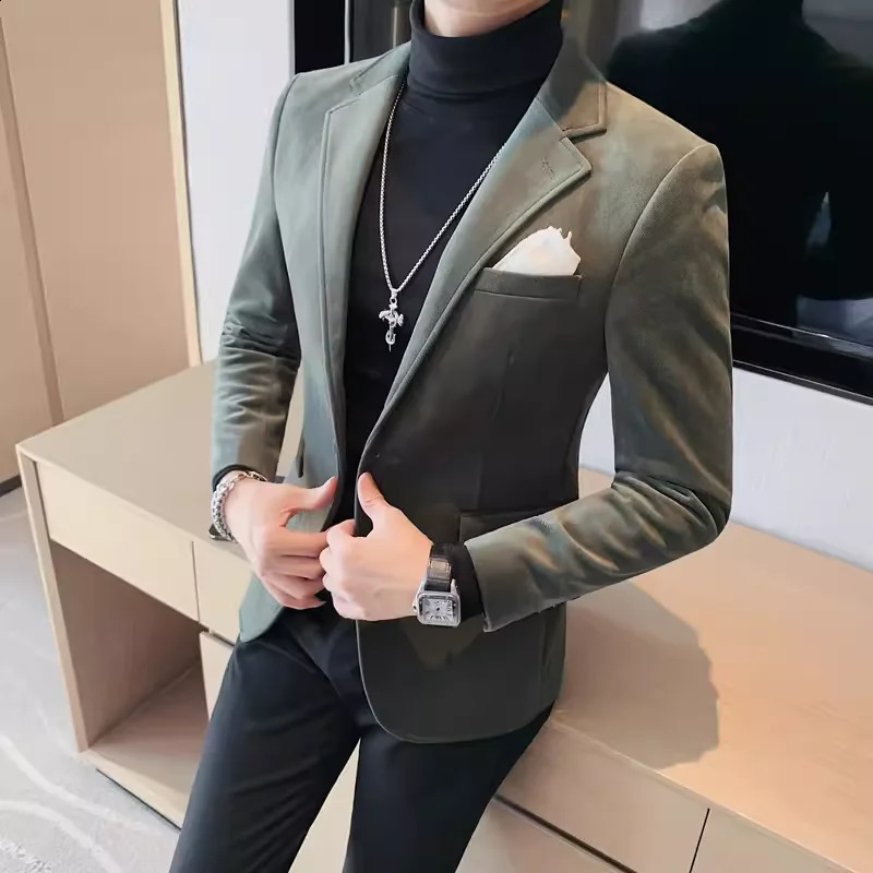 Mens Wool Suit Jacket High Quality Fashion One Grain Single Breasted Velvety Casual Solid Color West Fork 251023