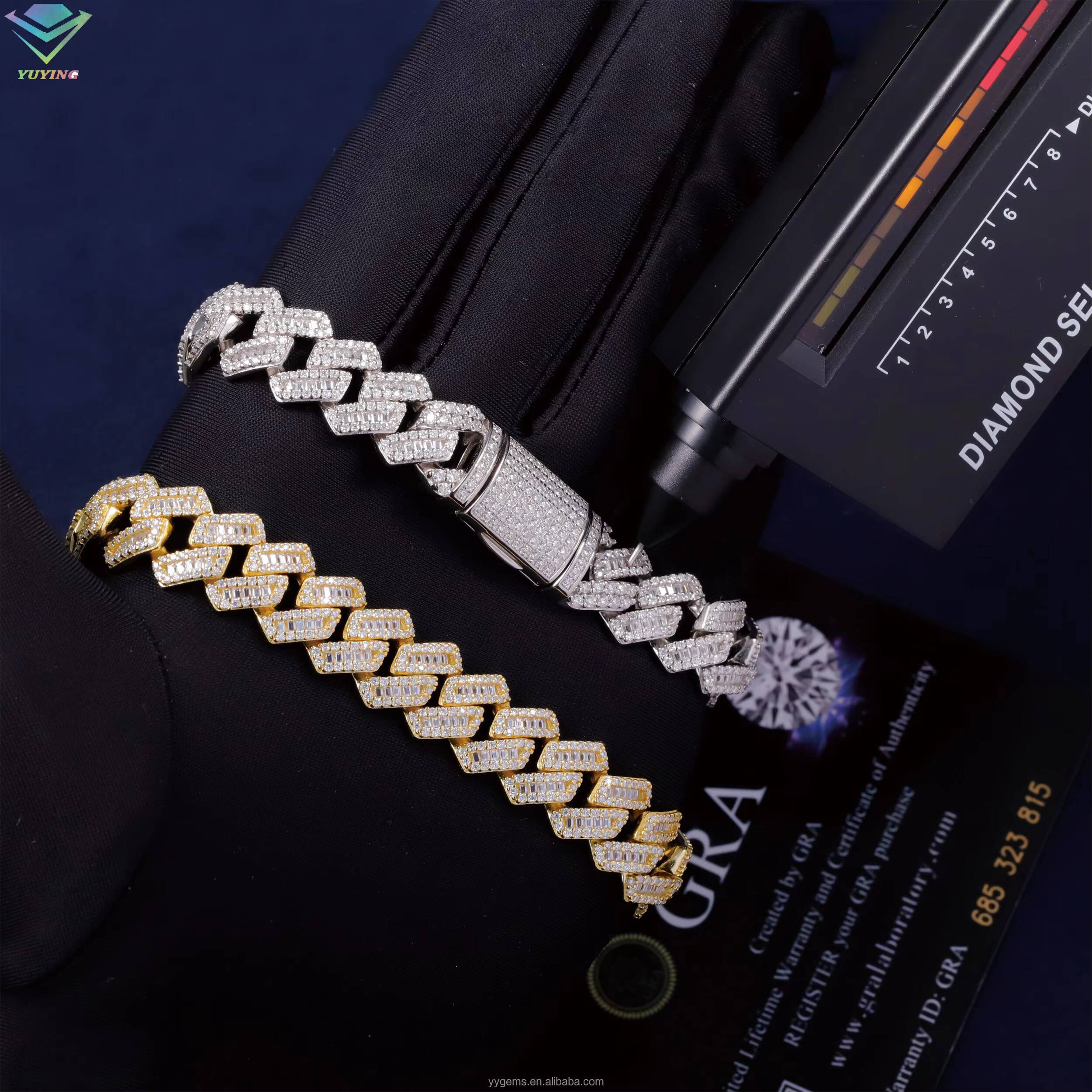 VVS Baguette Diamond 925 Silver Mans Cuban Bracelet with 18k Gold Plated for Hiphop Moissanite Jewelry