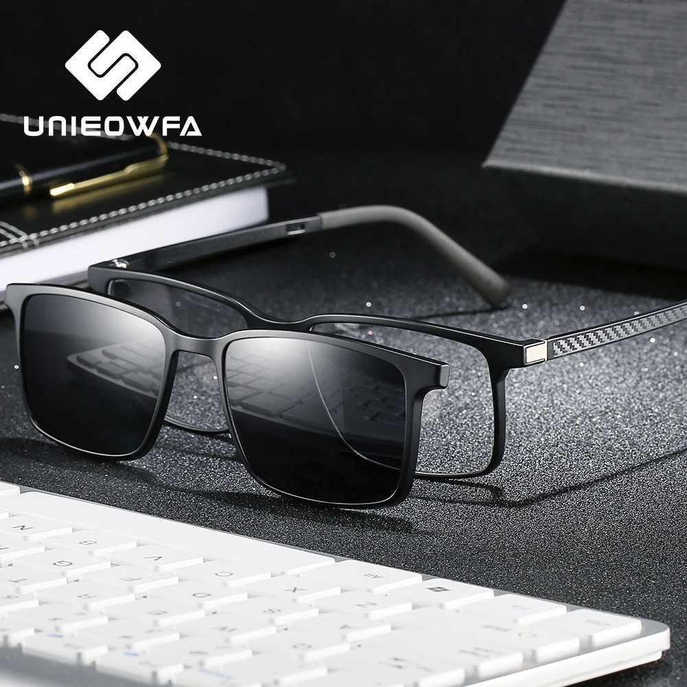2 in 1 Magnet Clip on Sunglasses Men Polarized UV400 Prescription Sun Glasses For Men Driving Optical Myopia Glasses RectangleW251023