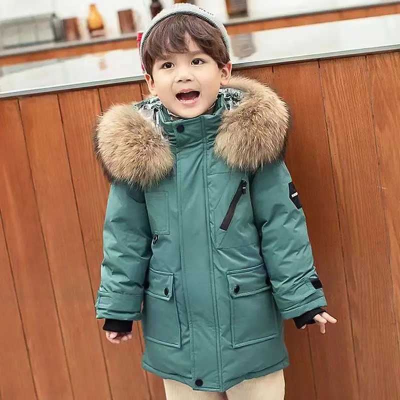 Winter Thickened Coat Boys Thicken Warm Jackets Childrens Hooded Cotton Outerwear New Teenagers Large Fur Collar Clothing Y251023