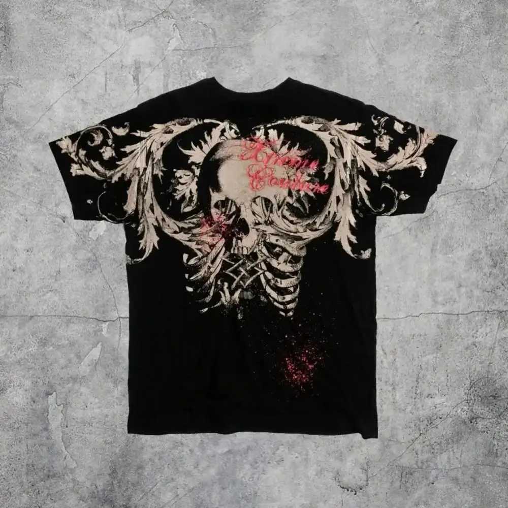 European and American mens summer fashion skull letter print comfortable and breathable round neck Tshirt outdoor street topXJ251023
