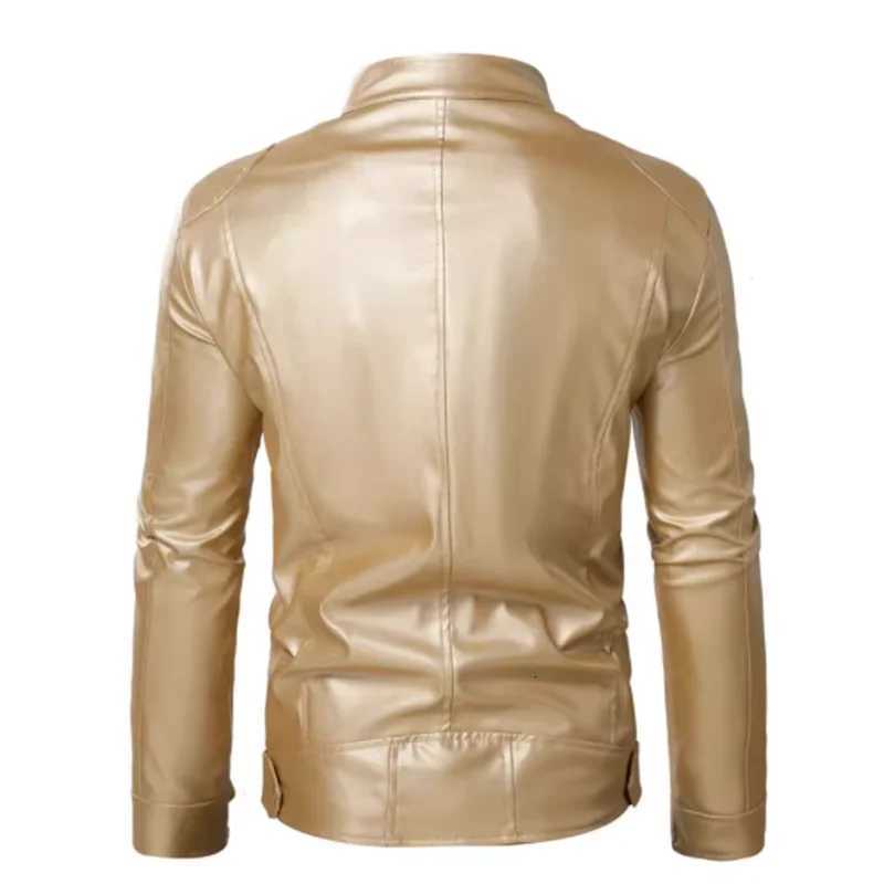 Spring and Autumn New Male Thin Leather Jacket Gold Silver Trend Singer Host Stage Performance Dress Men Casual Coat W251023