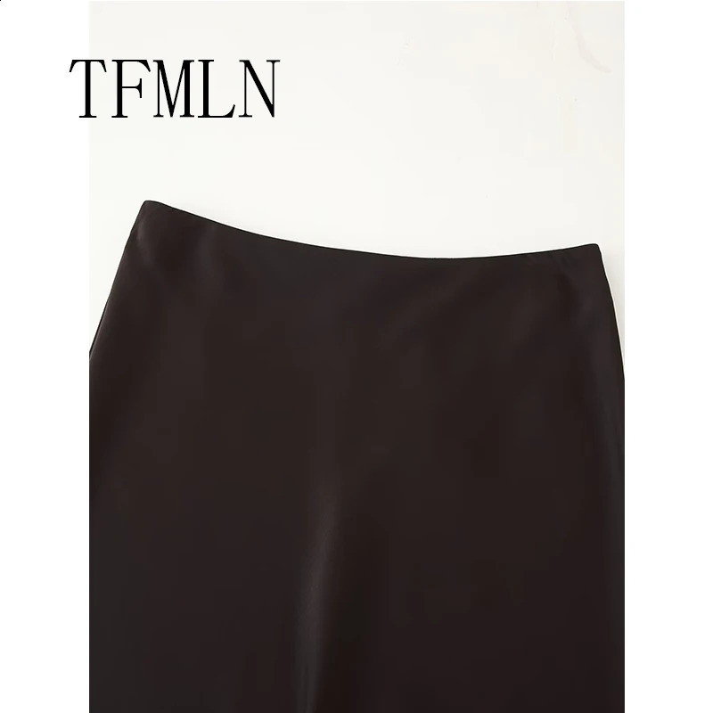 TFMLN Elegant Lace Splice Satin Half Skirt Womens Fashion Wrap Around Long High Quality Feel Style 251022
