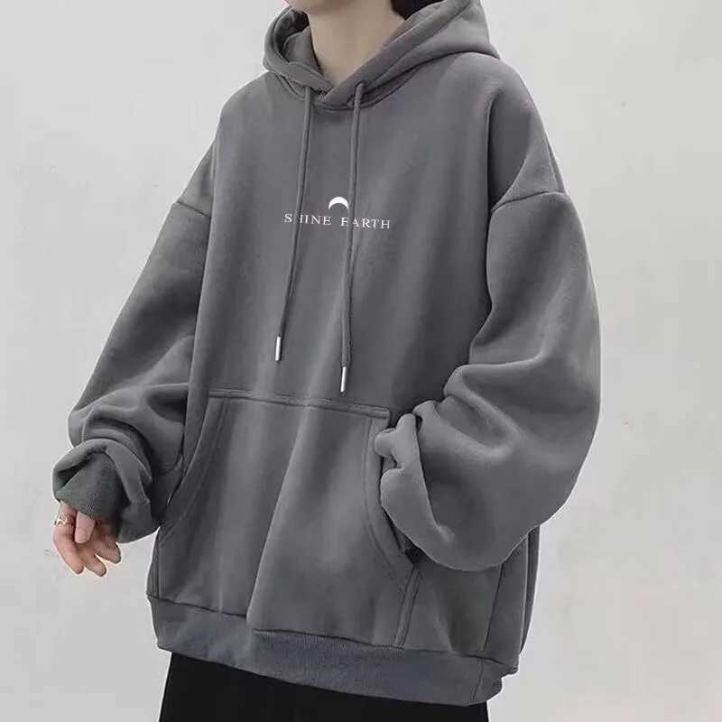 M8XL HoodiesMen Oversized Hoodie Loose Japanese simple alphabet moon Print Couple HoodiesT251023