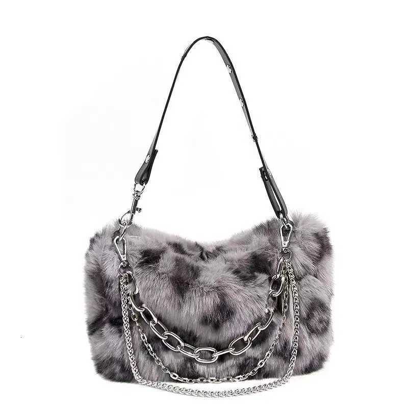 New Faux Fur Leopard Shoulder Bag Womens Autumn Winter Chain Handbags Ladies Leopard Print Clutch Purses Fluffy Top Handle BagsL251023