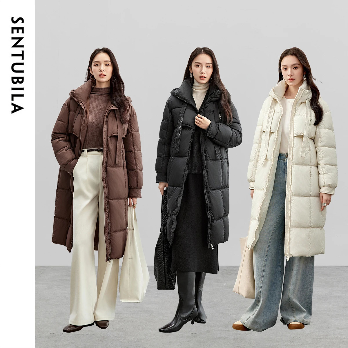 SENTUBILA Womens Long Parkas Winter Padding Coat Oversized Stand Neck Hooded Zipper Warm Outerwear Woman Clothes W44M58169 251021