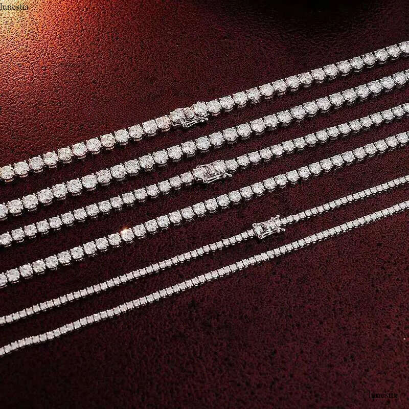 2- 6mm 100% Sterg Sier Moissanite Tennis Chain Trendy White Women's Necklace with k Wholesale