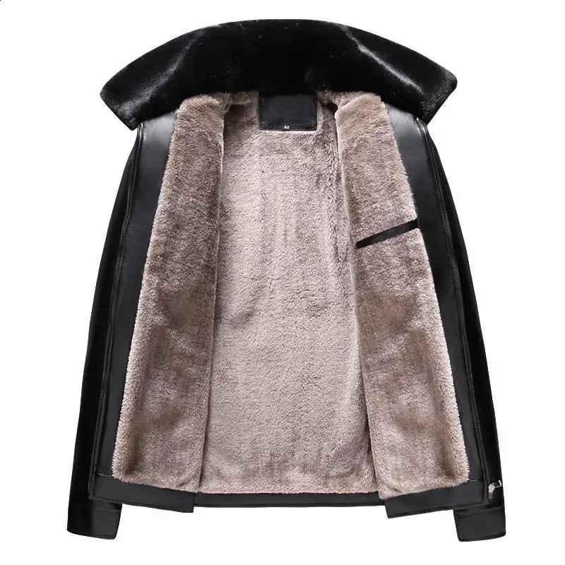 Winter Mens Leather Plus Velvet Thick Fur One Lapel Jacket Warm Casual Slim Smart Male Coats 251023