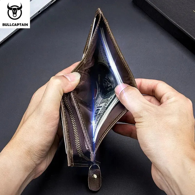 BULLCAPTAIN Men RFID Blocking Bifold Wallet Genuine Leather Card Holder Wallets with 15 Card Slots251023
