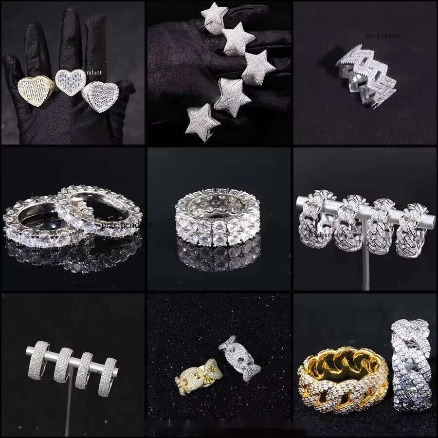 RTS Hiphop Dia Sterling Sier Gold Plated VVS Moissanite Ring Fine Jewelry Rings for Men Women A
