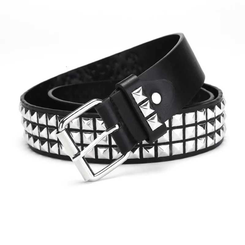 Punk style rivet belt set equipped with stainless steel square buckle PU panel material male and female pyramid rivet beltsXJ251023