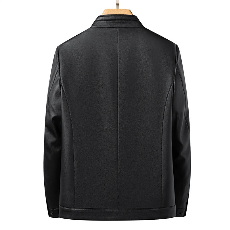 Leather Fashion Handsome Trend Solid Color High Quality Male Stand Collar Dad Father Middleaged Autumn and Winter Coat 251023