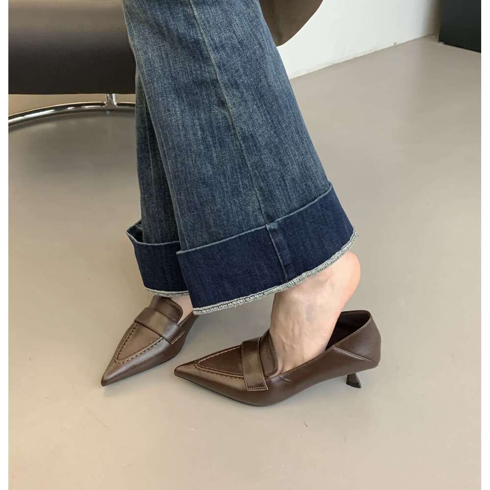 2025 Autumn Winter High Heels Thin Designer Shoe Deep Mouth Pointed Toe Single Elegant Mid Heel Commuting Professional Women's Shoes