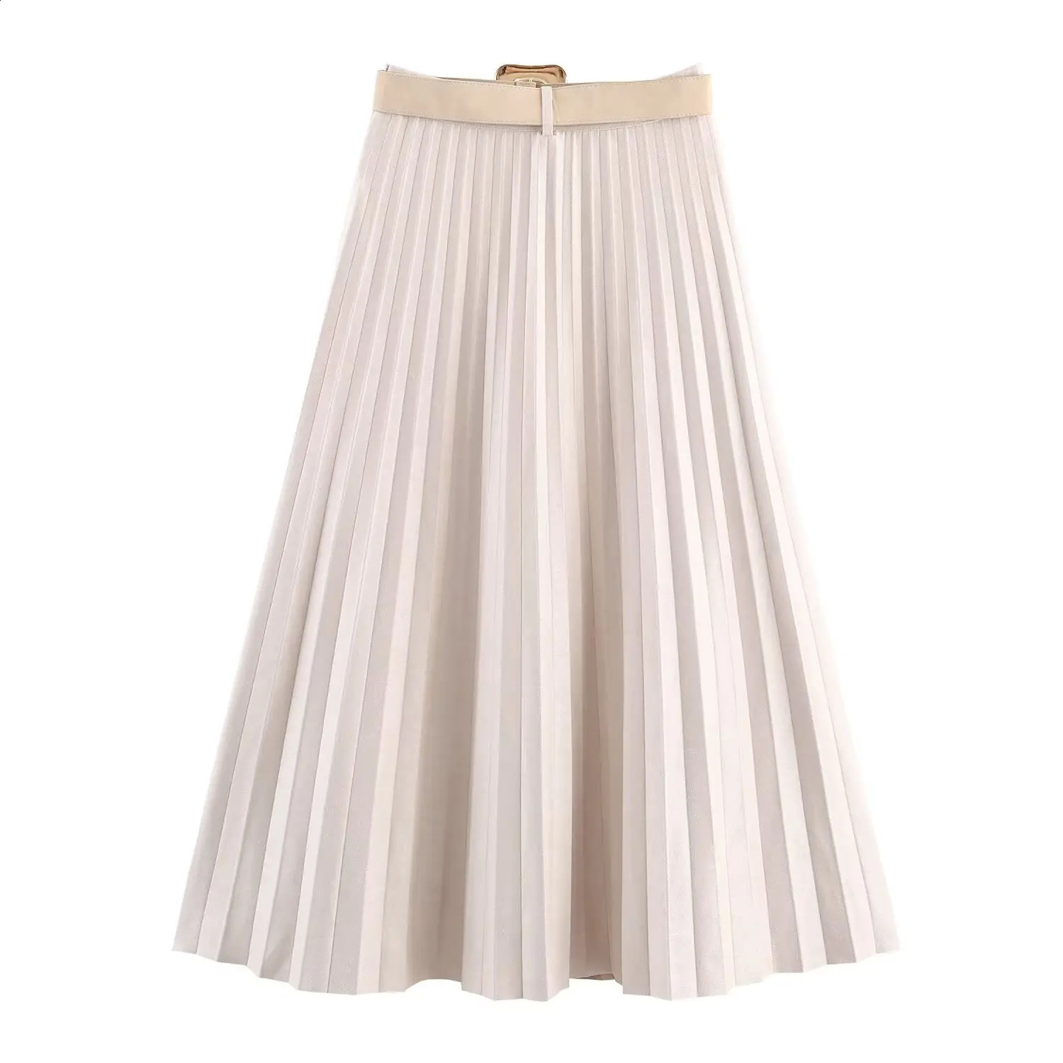 BSAY autumn product womens clothing fashion temperament solid color with belt pleated MIDI skirt long 251022