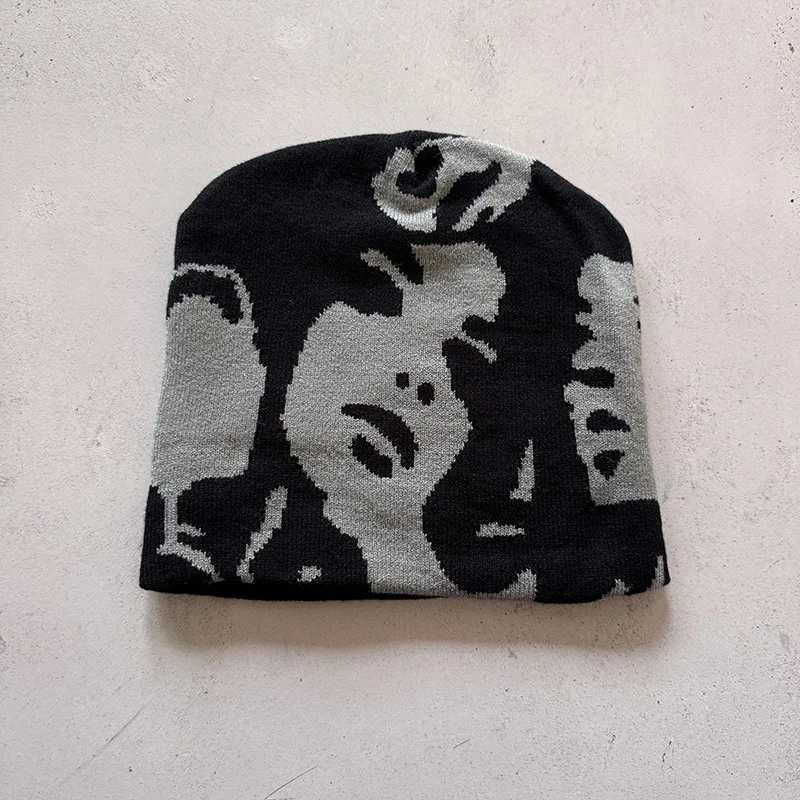 1pc Face Pattern Intarsia Beanie Hatswinter Casual windproof elastic skull CapSuitable for outdoor activities and daily wearXJ251023