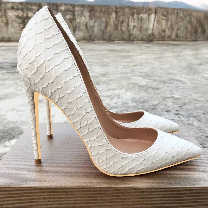 Tikicup White CrocodileEffect Women Sexy Pattern Stiletto High Heels 12cm 10cm 8cm Customize Lady Pointy Pumps Chic Party Shoes 251022