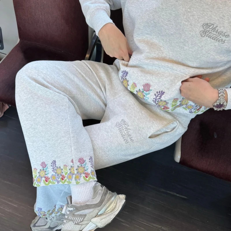 2 Pcs Outerwear Coords Y2K Floral Grey Tracksuit y Hoodie Men Women Sports Fresh Jogging Streetwear Unisex Boxy Set 251023
