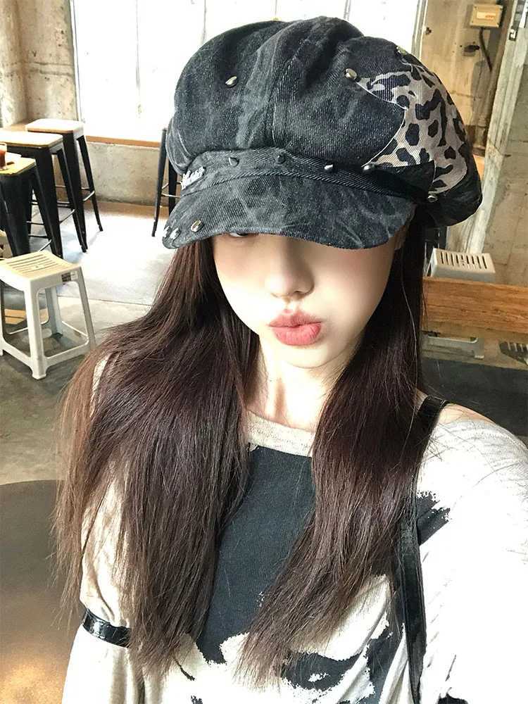 Y2K Personali Star Sticker Rivet Design Berets s for Wen Spring and Autumn Fashion Versati Retro Tiedye Newsboy HatsW251023