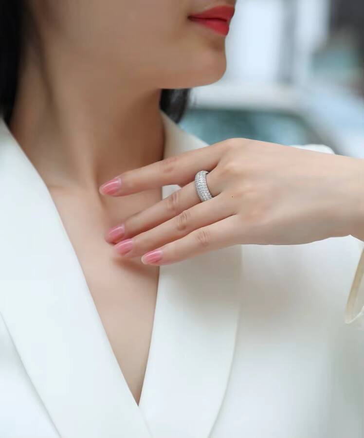 Vinregem 3EX VVS1 D Color Sparkling Real Moissanite 100 925 Sterling Silver Wedding Party Row Ring Jewelry Band