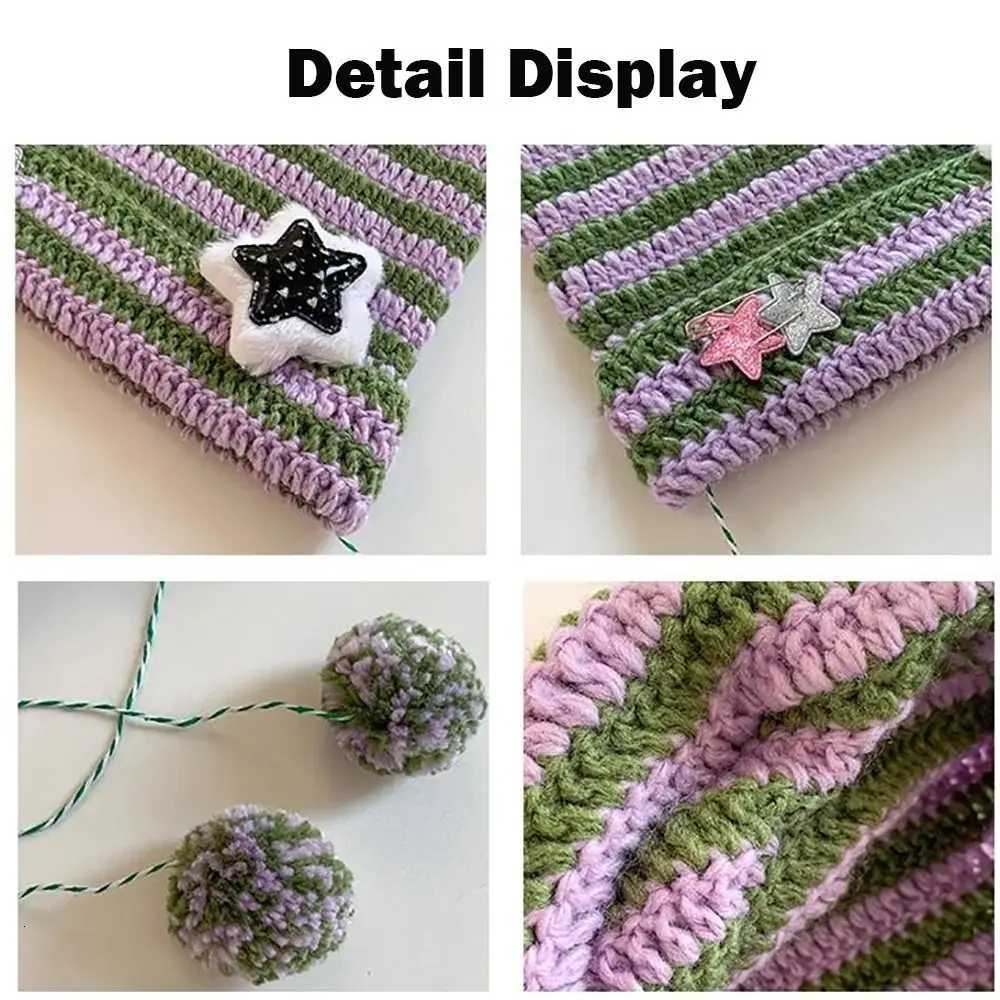 Crochet Cute Cat Y2K Cute Y2K Beanie Hat Striped Devil Ear Cat Knitting Wool Cap Autumn WinterXJ251023