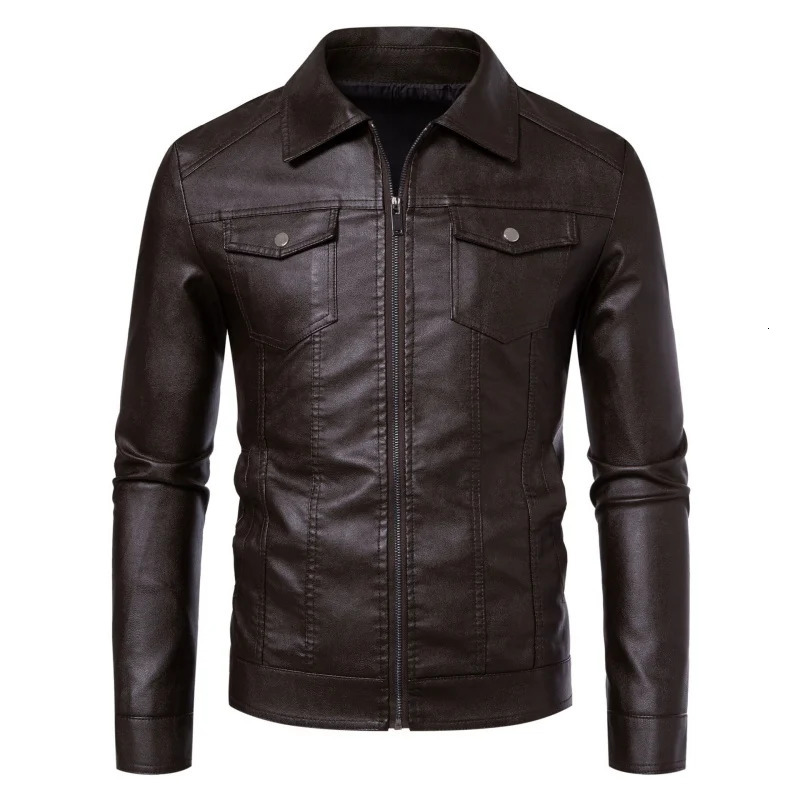Spring Autumn Motorcycle Leather Jacket For Men Slim Fit Handsome Coat Plus Size Business Casual Lapel Windproof 251015