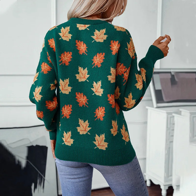 Sweater 2024 Fashion Autumn Female Maple Leaf Pattern Jacquard Casual Pullover Knitwear womens Clothing MMYG24002 251016