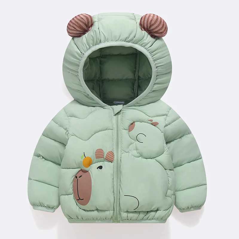 2025 Autumn Winter New Boys Girls Jacket Solid color Cartoon Print Thick Warm Hooded Coats For 26Y Kids Down Cotton Outerwear Y251023