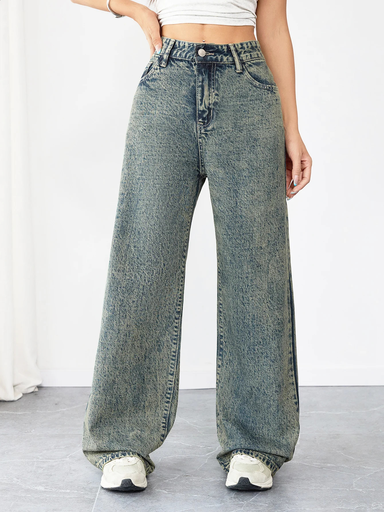 Loose Fit Wide Leg Denim Jeans for Women High Waist Casual Streetwear Vintage Style Comfortable Everyday Pants 251023