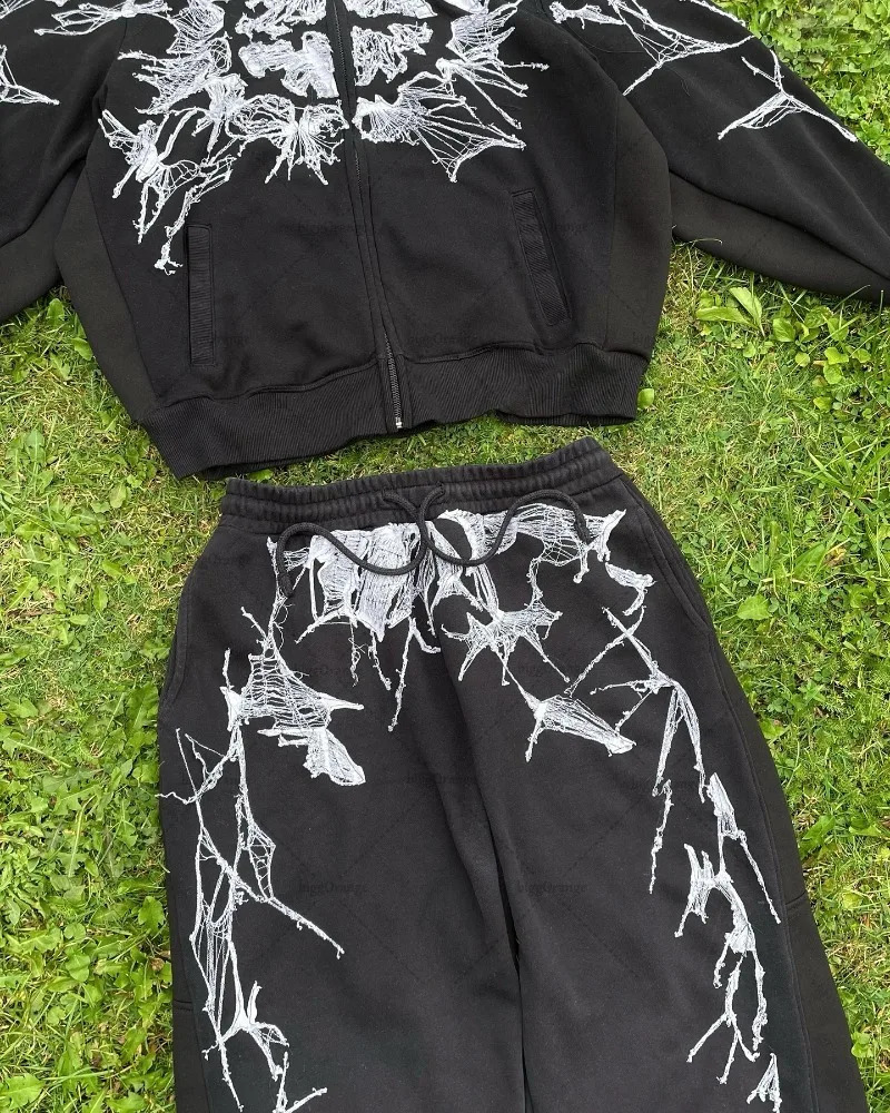 American High Street Trend Men Suit Hiphop Retro Striped Casual Loose Zipper Hoodie Harajuku Fashion Y2K Pants 251021
