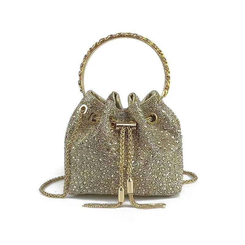 Designer Luxury Rhinestone Handbag Tassel Bucket Evening Designer Shoulder Bag Shiny Crystal Clutch Purse Wedding Party