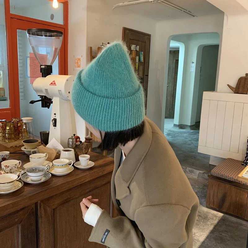Rabbit Fur Beanies Soft Warm Fluffy Winter Hat for Women Angora Knitted Hat Skullies Beanies Female Bonnet Woman Knit CapXJ251023