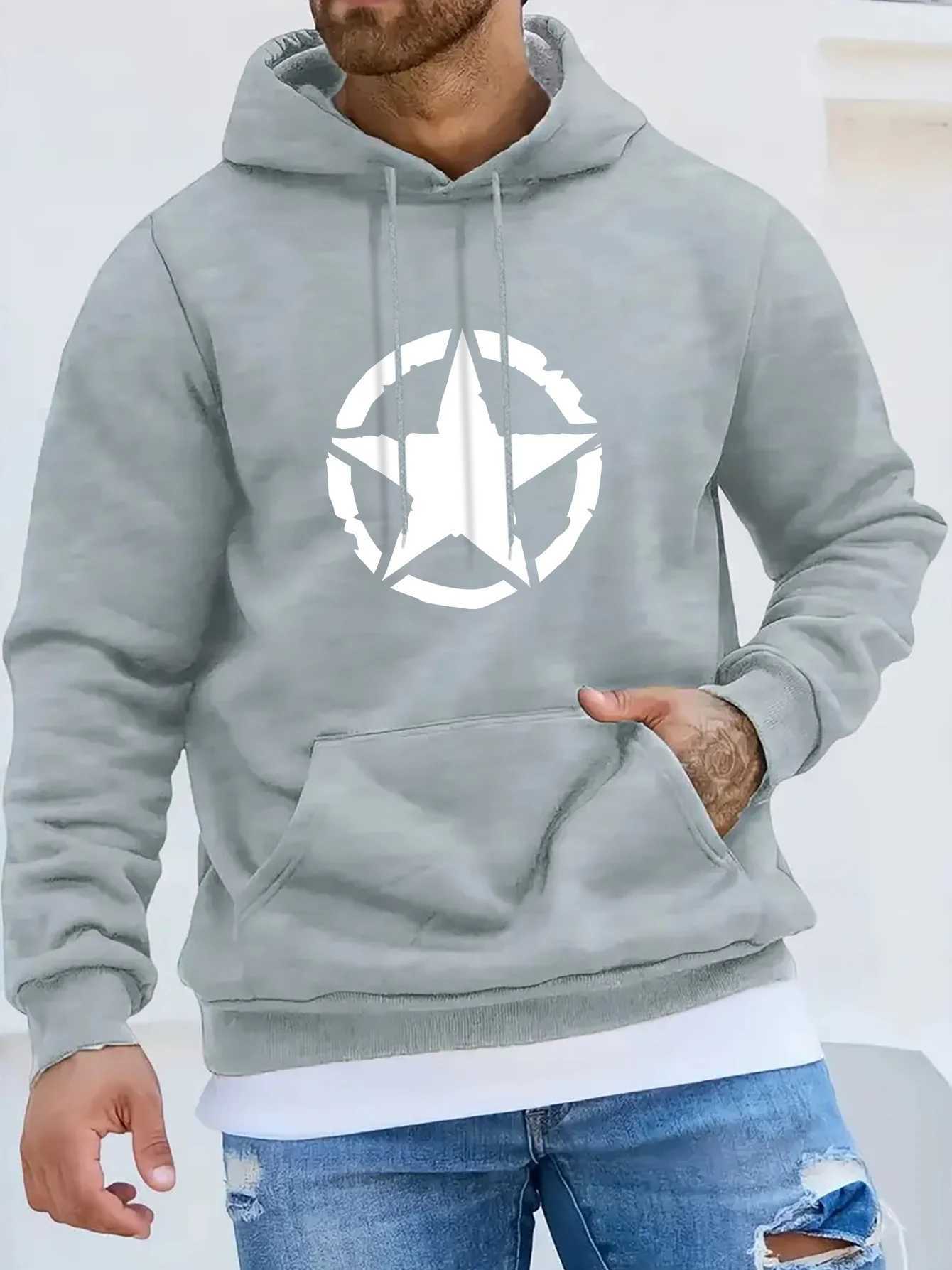 2025 Mens casual fashion hoodie geometric star pattern sportswear front pocket and hood with regular fit seasonal hot fashionT251023