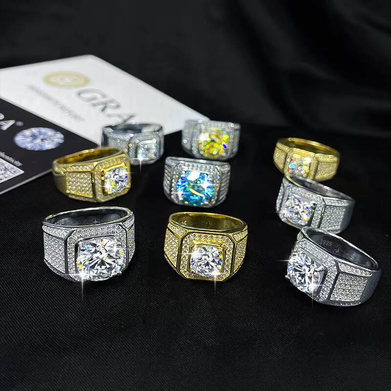 New Exquisite Jewelry Hiphop Luxury Fashion 925 Sterling Silver square Mossanite Mens Personality Ring Wholesale Jewelry