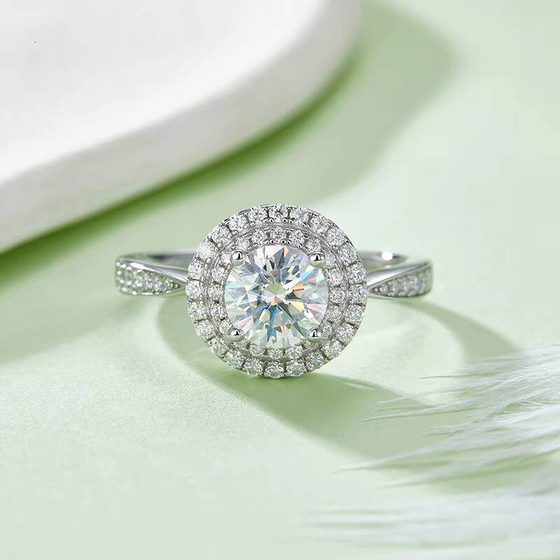 SMR96 Wholesale 925 Sterling Silver Wedding Engagement Rings Round 1CT Moissanite Ring for Women Rhodium Plated