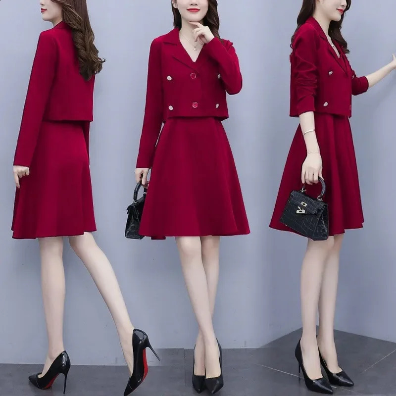 Womens Elegant Slimming Dress Twopiece Suit Spring Autumn Style Chubby Girl Skirt Coat Fashion 251022
