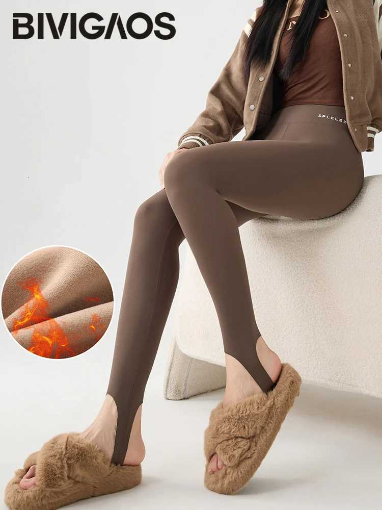 BIVIGAOS Autumn Winter Thick Foot Pants Sharkskin Leggings Womens Rabbit Fleece Warm Leggings High Waist Elastic Non Trace YogaT251023
